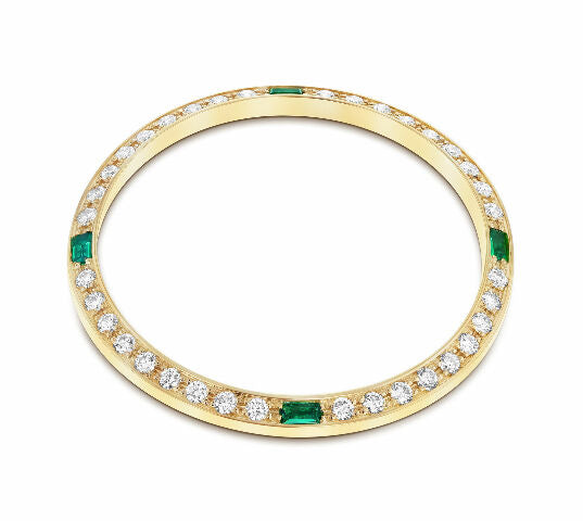 36MM 1CT BEAD SET DIAMOND BEZEL 18KY FOR ROLEX DATEJUST, PRESIDENT WITH EMERALDS