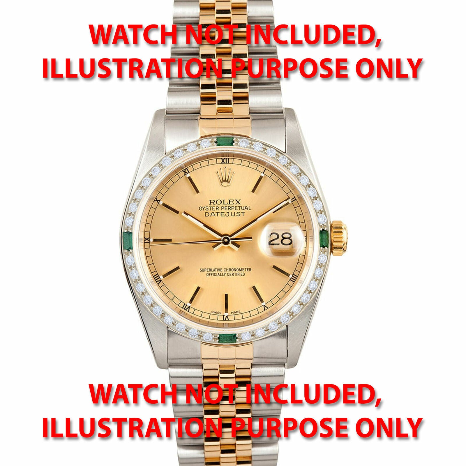 36MM 1CT BEAD SET DIAMOND BEZEL 18KY FOR ROLEX DATEJUST, PRESIDENT WITH EMERALDS