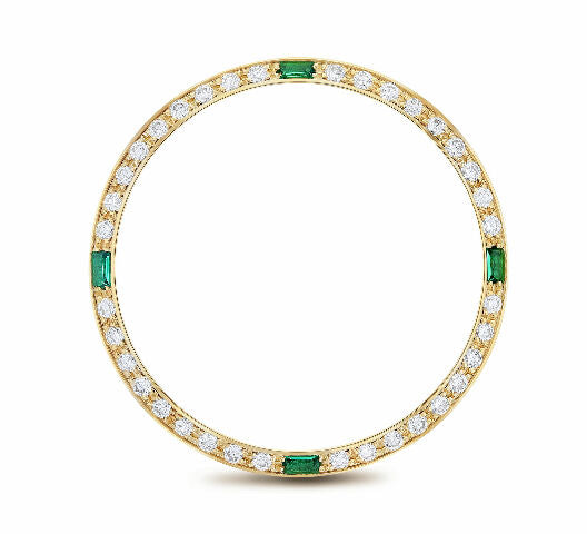 36MM 1CT BEAD SET DIAMOND BEZEL 18KY FOR ROLEX DATEJUST, PRESIDENT WITH EMERALDS
