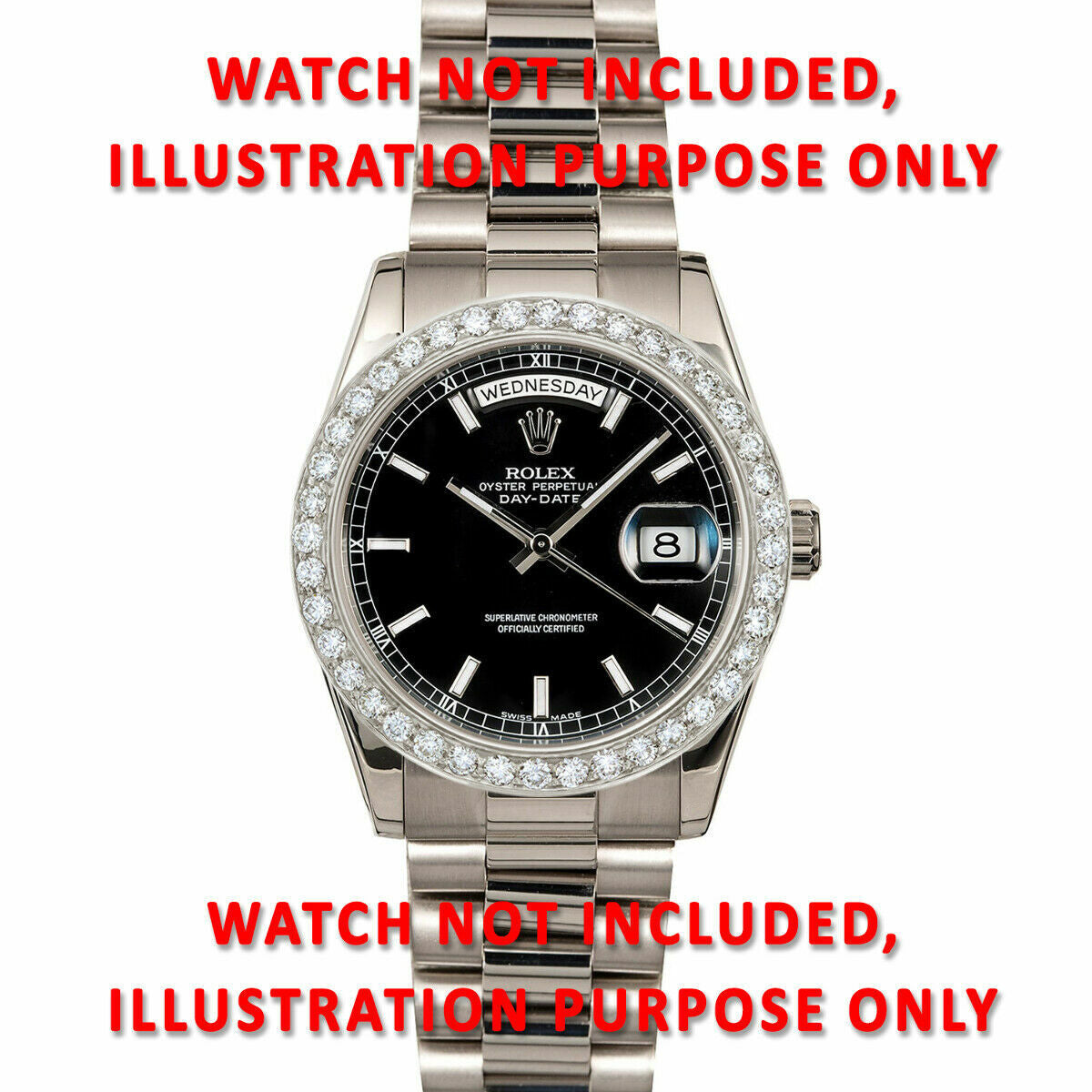 36MM 2CT PAVE BEAD SET DIAMOND BEZEL 14KW FOR ROLEX DATEJUST, PRESIDENT DAY DATE