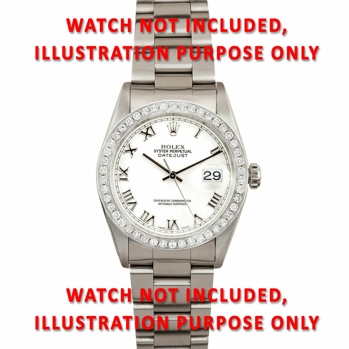 MENS 36MM BEAD SET DIAMOND BEZEL 18KW FOR ROLEX DATEJUST, PRESIDENT WATCH 1.50CT