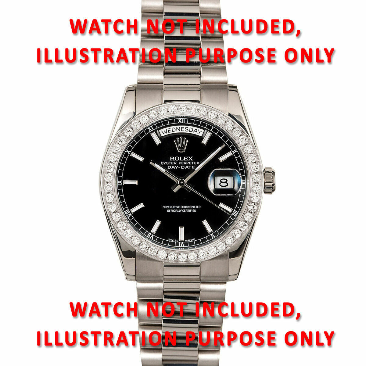 MENS 36MM BEAD SET DIAMOND BEZEL 18KW FOR ROLEX DATEJUST, PRESIDENT WATCH 1.50CT