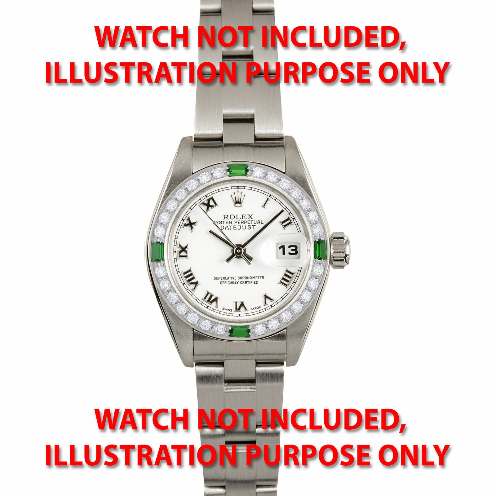 LADIES .70CT DIAMOND BEZEL 18KW FOR ROLEX DATE, DATEJUST, PRESIDENT WITH EMERALD