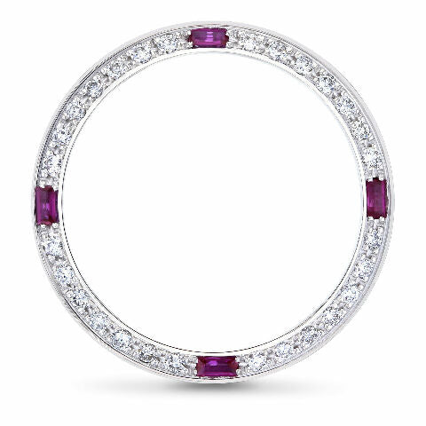 LADIES .70CT DIAMOND BEZEL 18KW FOR ROLEX DATE, DATEJUST, PRESIDENT WITH RUBIES