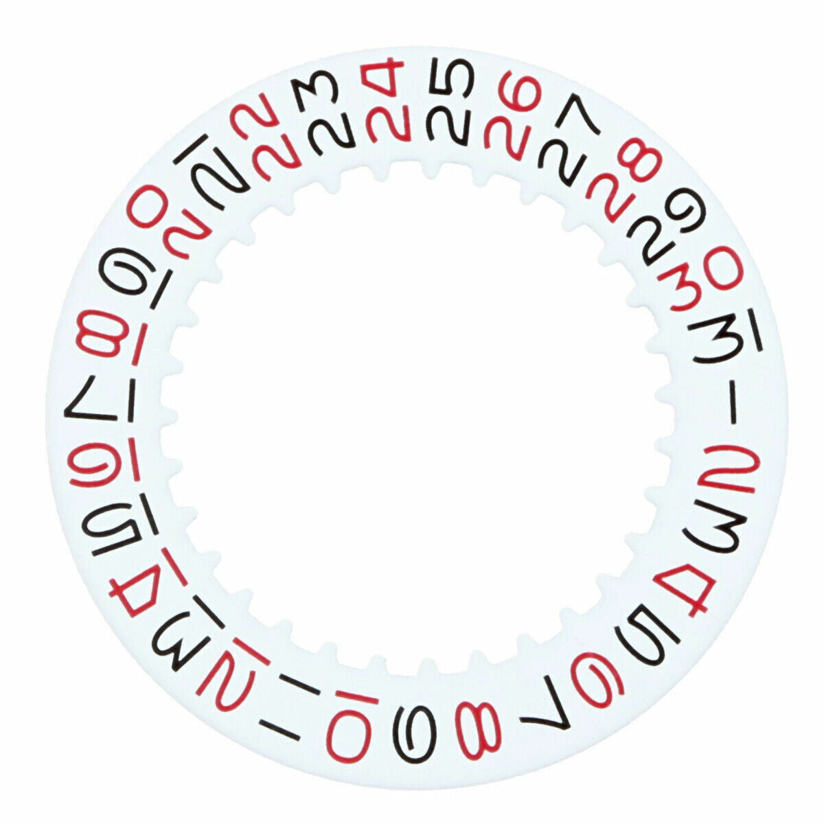 DATE DISC FOR ROLEX NON QUICK 1530-1570 MOVEMENT WHITE WITH RED/BLACK NUMBERS