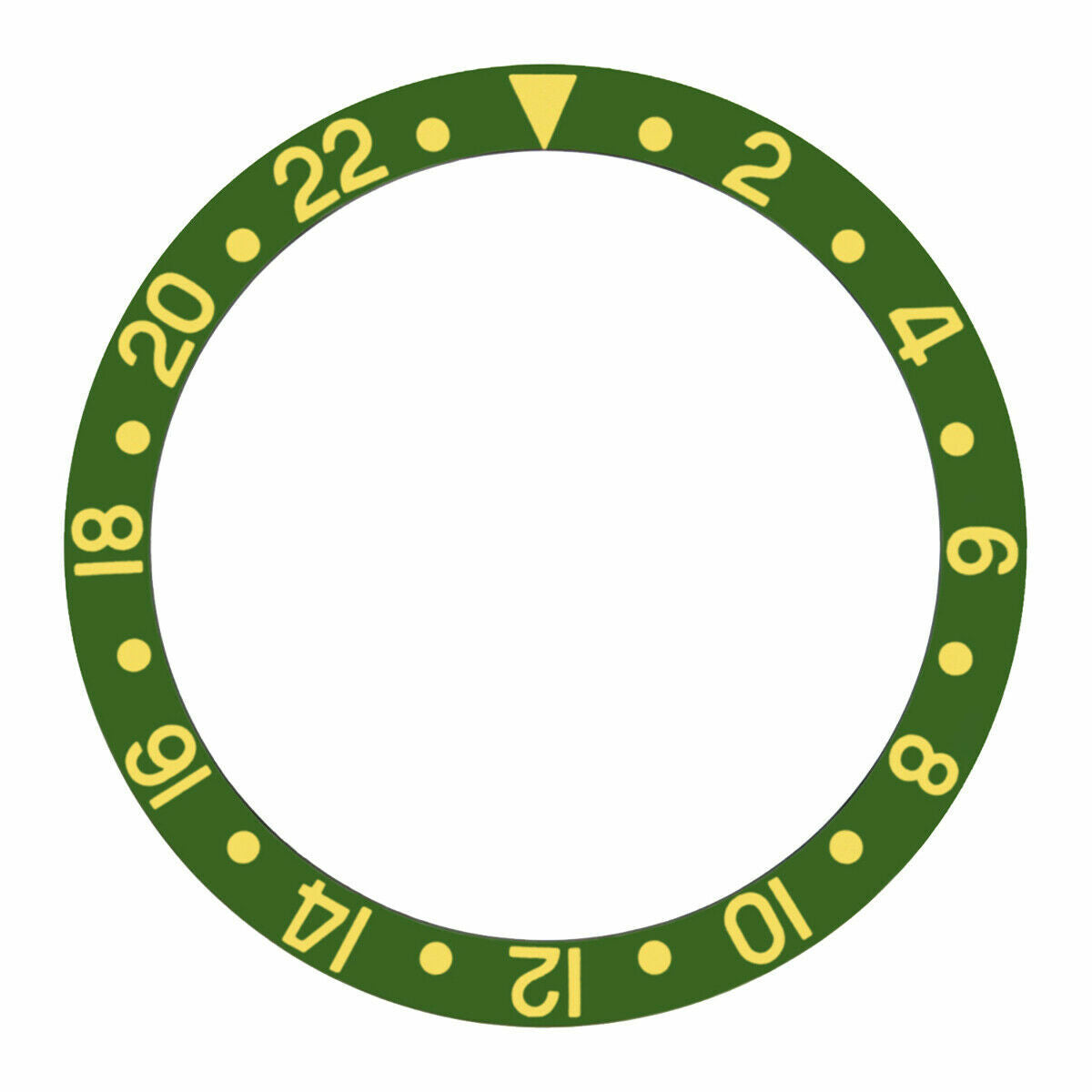 BEZEL INSERT FOR SAPPHIRE MODEL ROLEX GMT MASTER II 16713, 16718 GREEN GOLD FONT