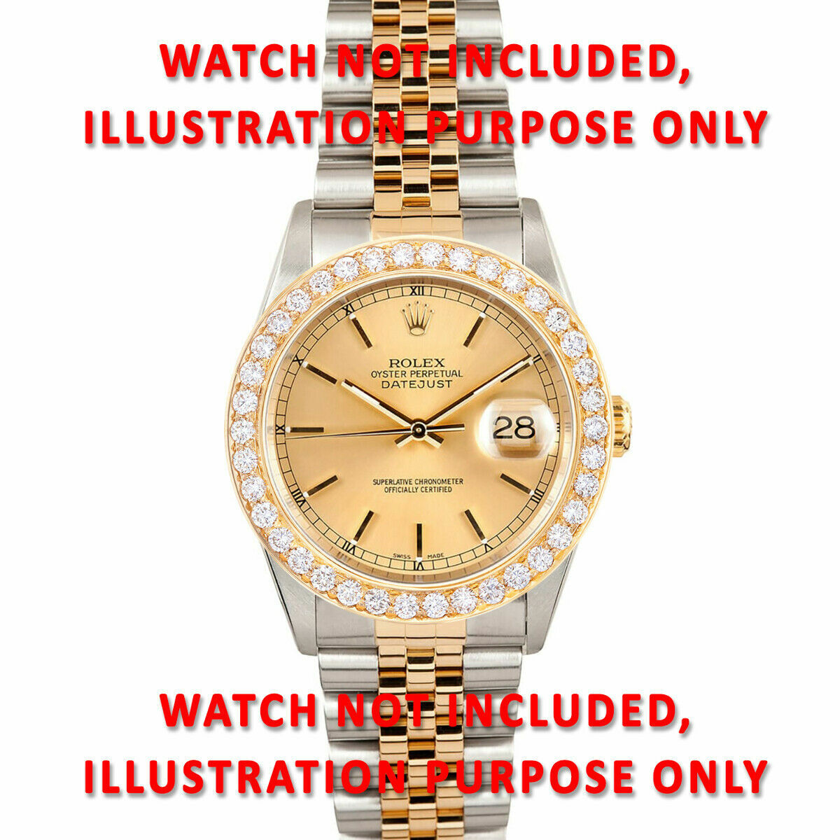 MENS 3CT BEAD SET DIAMOND BEZEL 18KY FOR ROLEX DATEJUST, PRESIDENT 36MM SUPERIOR