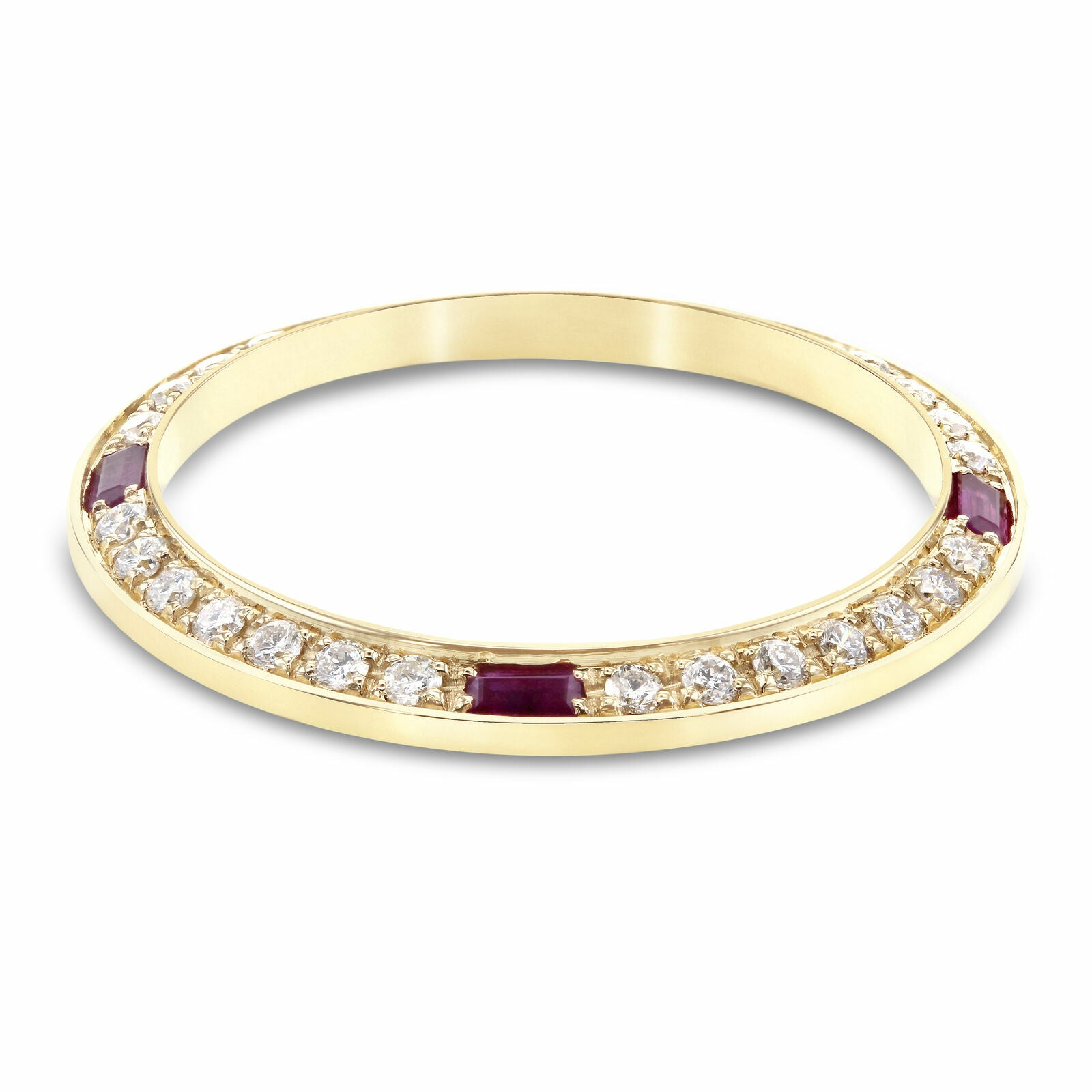 LADIES .70CT BEAD ST DIAMOND BEZEL 18KY FOR ROLEX DATE, DATEJUST WITH 4 RUBIES