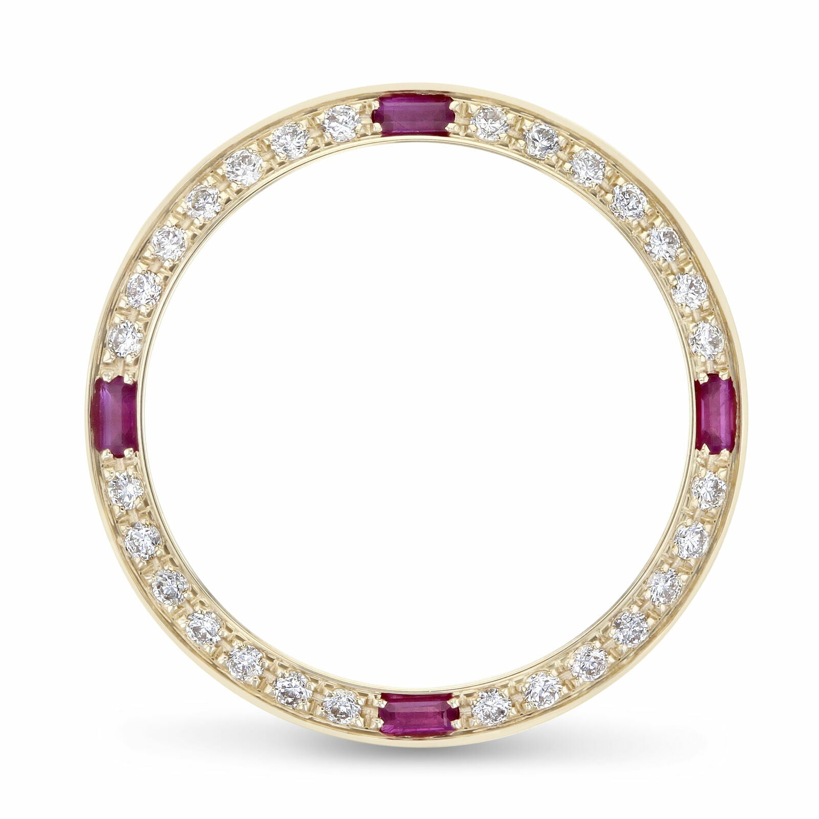 LADIES .70CT BEAD ST DIAMOND BEZEL 18KY FOR ROLEX DATE, DATEJUST WITH 4 RUBIES