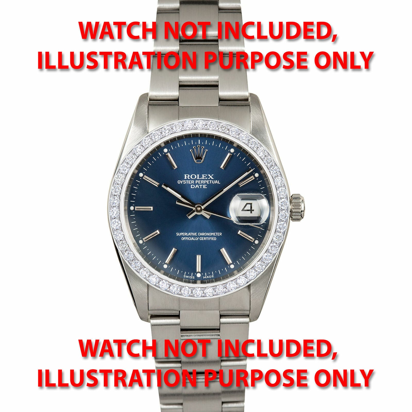 MENS 1.35CT BEAD SET DIAMOND BEZEL FOR ROLEX 34MM DATE, AIRKING MODEL 14KW