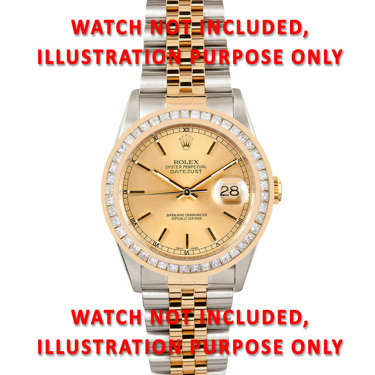 2.75CT PRINCESS CUT DIAMOND BEZEL 14K YELLOW FOR ROLEX 36MM DATEJUST, PRESIDENT