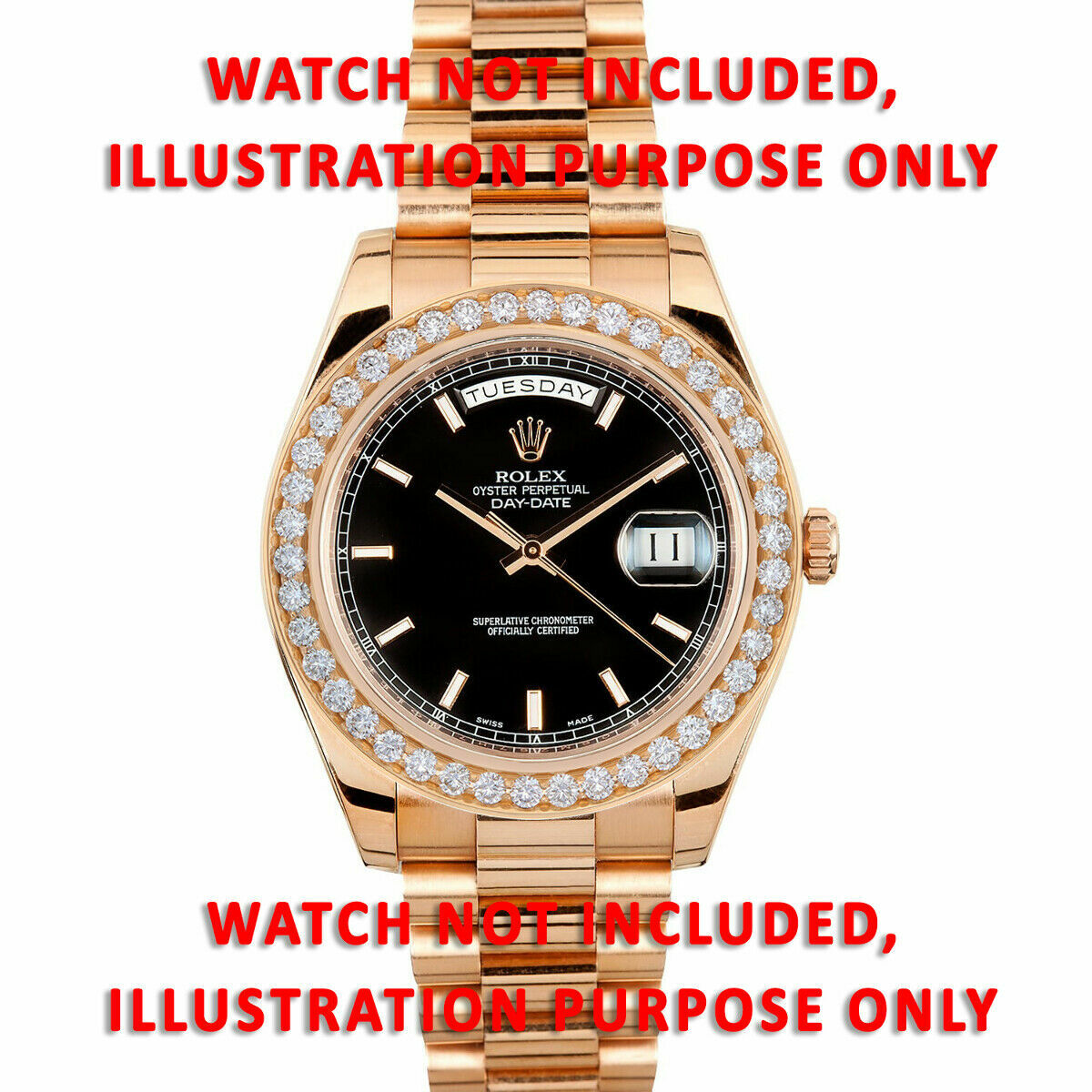 3CT PAVE BEAD SET DIAMOND BEZEL FOR ROLEX DAY DATE 40MM 228235 18K ROSE GOLD