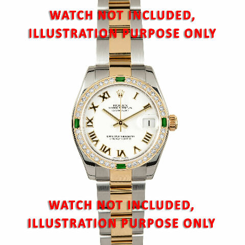 1CT BEAD SET DIAMOND BEZEL FOR ROLEX 31MM DATEJUST WITH 4 EMERALDS YELLOW GOLD
