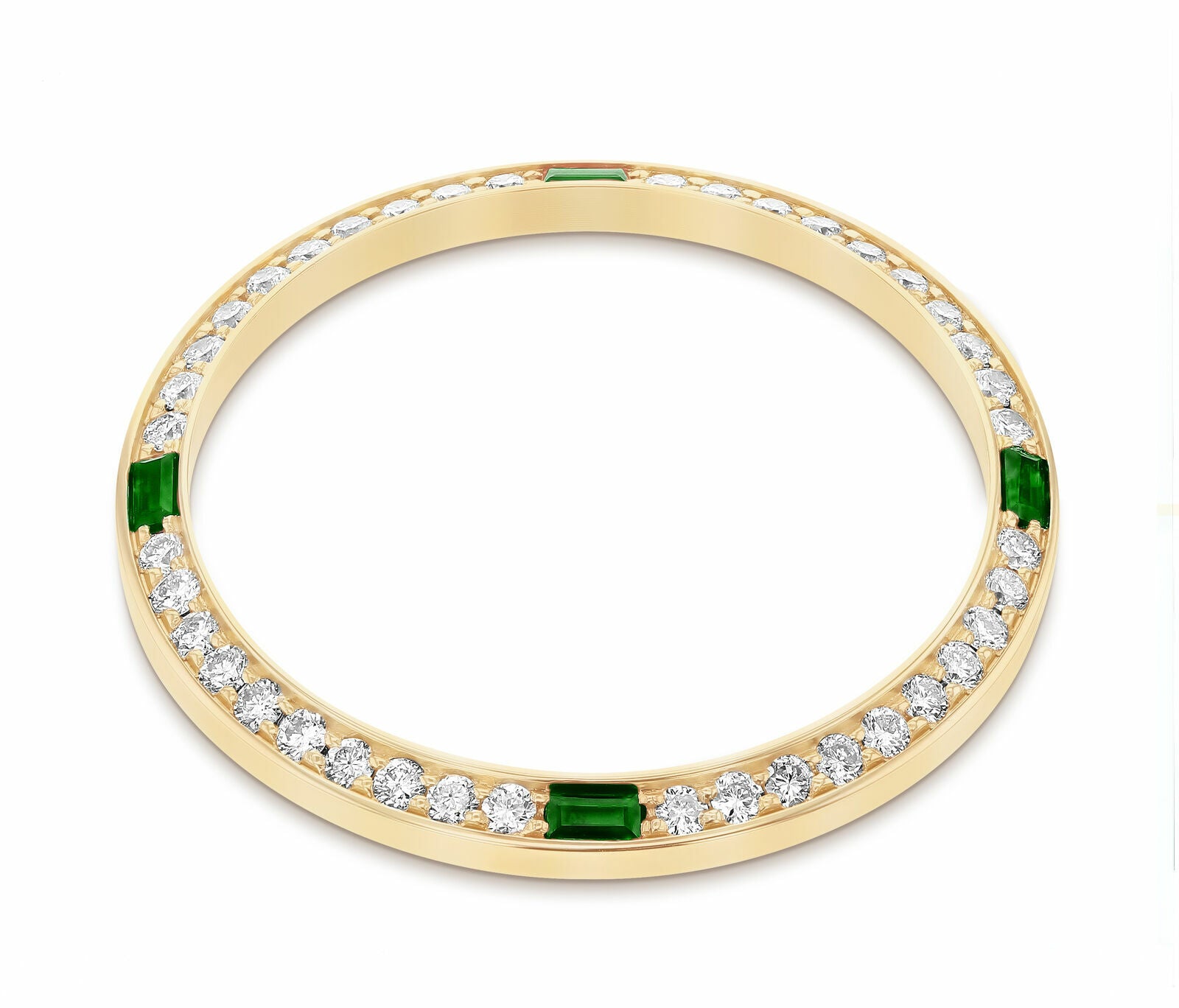 1CT BEAD SET DIAMOND BEZEL FOR ROLEX 31MM DATEJUST WITH 4 EMERALDS YELLOW GOLD