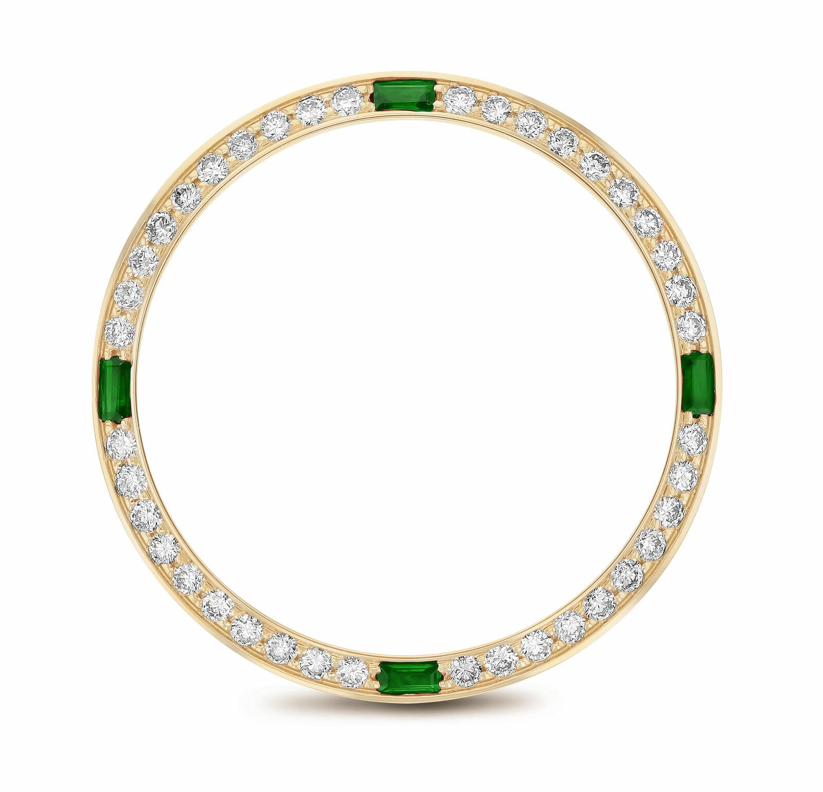 1CT BEAD SET DIAMOND BEZEL FOR ROLEX 31MM DATEJUST WITH 4 EMERALDS YELLOW GOLD