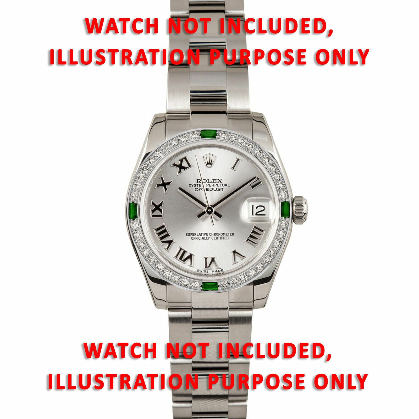 1CT BEAD SET DIAMOND BEZEL FOR ROLEX 31MM DATEJUST WITH 4 EMERALDS WHITE GOLD