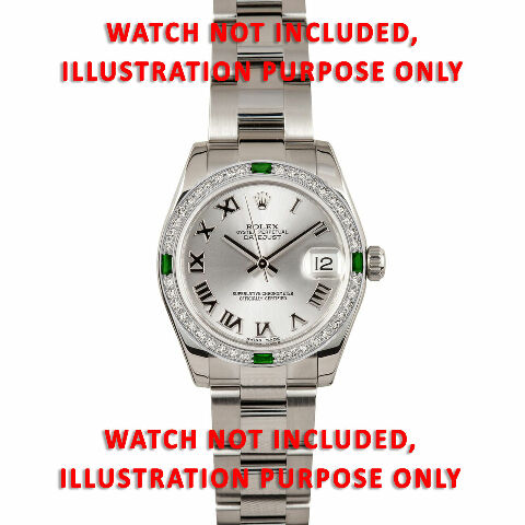 1CT BEAD SET DIAMOND BEZEL FOR ROLEX 31MM DATEJUST WITH 4 EMERALDS WHITE GOLD
