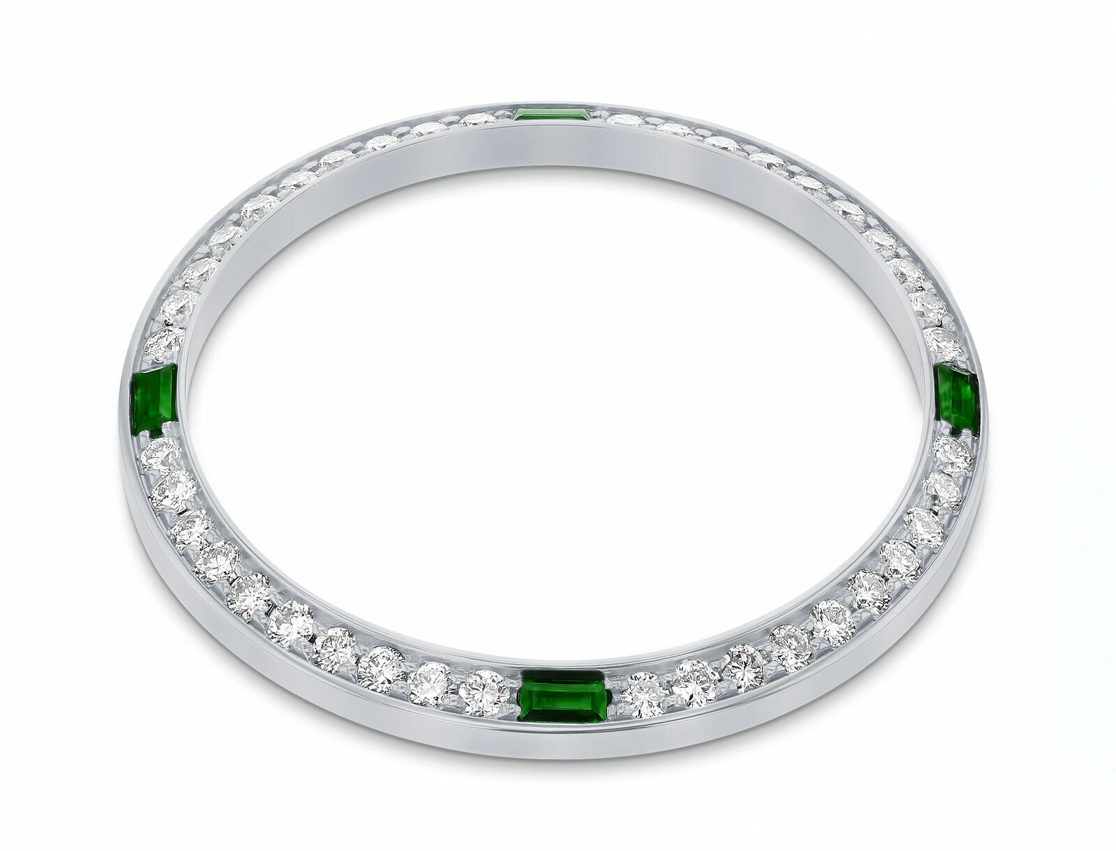 1CT BEAD SET DIAMOND BEZEL FOR ROLEX 31MM DATEJUST WITH 4 EMERALDS WHITE GOLD