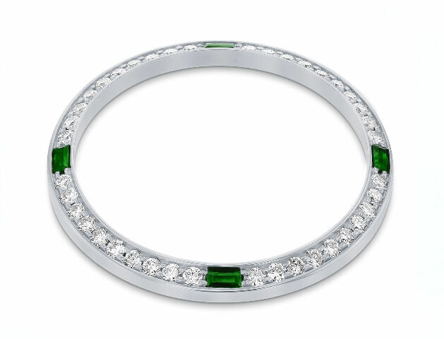 1CT BEAD SET DIAMOND BEZEL FOR ROLEX 31MM DATEJUST WITH 4 EMERALDS WHITE GOLD