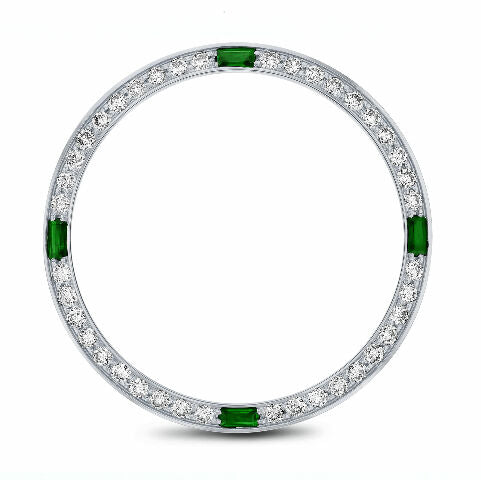 1CT BEAD SET DIAMOND BEZEL FOR ROLEX 31MM DATEJUST WITH 4 EMERALDS WHITE GOLD