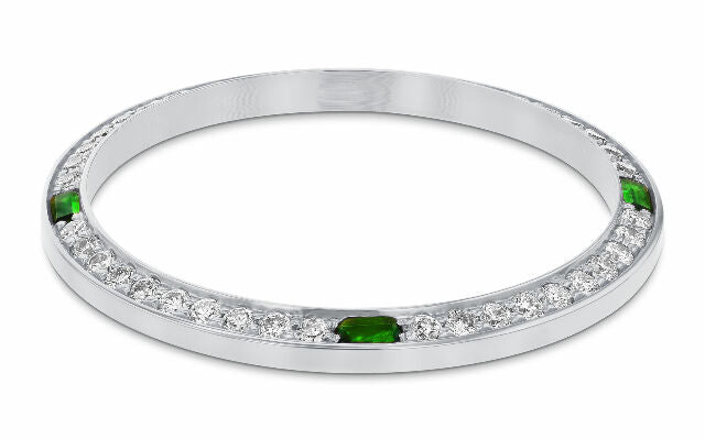 1CT BEAD SET DIAMOND BEZEL FOR ROLEX 31MM DATEJUST WITH 4 EMERALDS WHITE GOLD