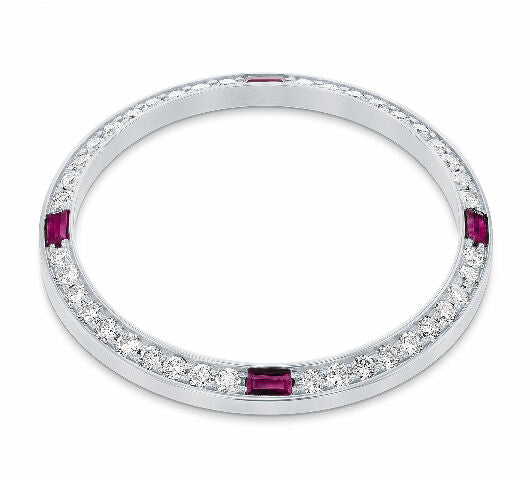 1CT BEAD SET DIAMOND BEZEL FOR ROLEX 31MM DATEJUST WITH 4 CORNER RUBIES WG