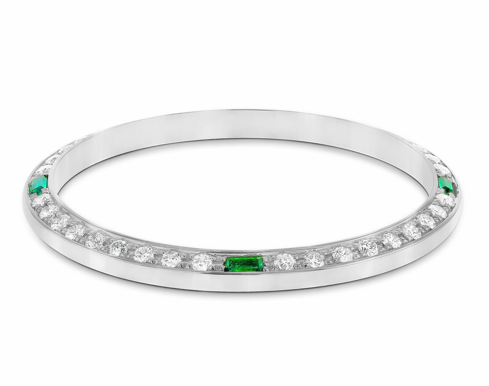 14K WHITE GOLD .90CT BEAD SET DIAMOND BEZEL FOR ROLEX DATE 34MM WITH 4 EMERALDS
