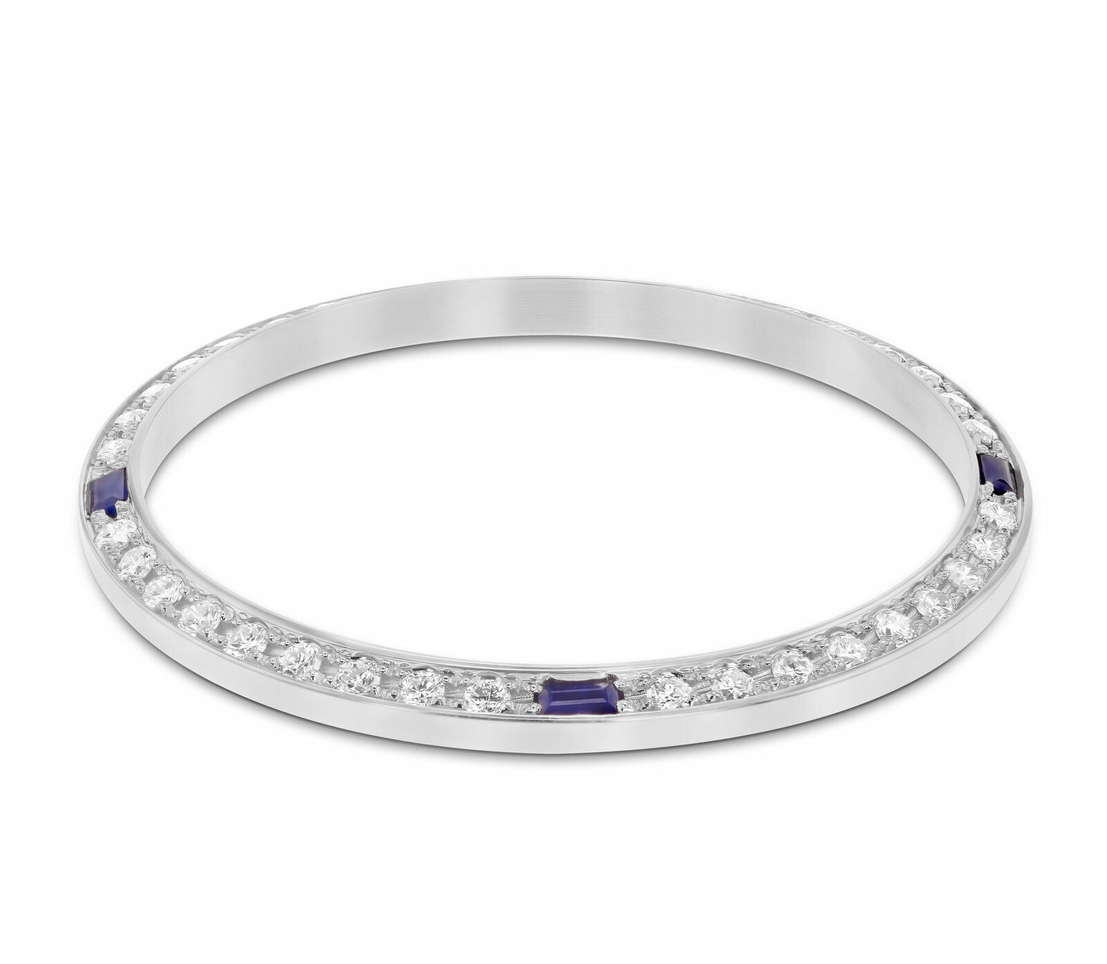 .90CT BEAD SET DIAMOND BEZEL FOR ROLEX DATE 34MM WITH 4 SAPPHIRES WHITE GOLD