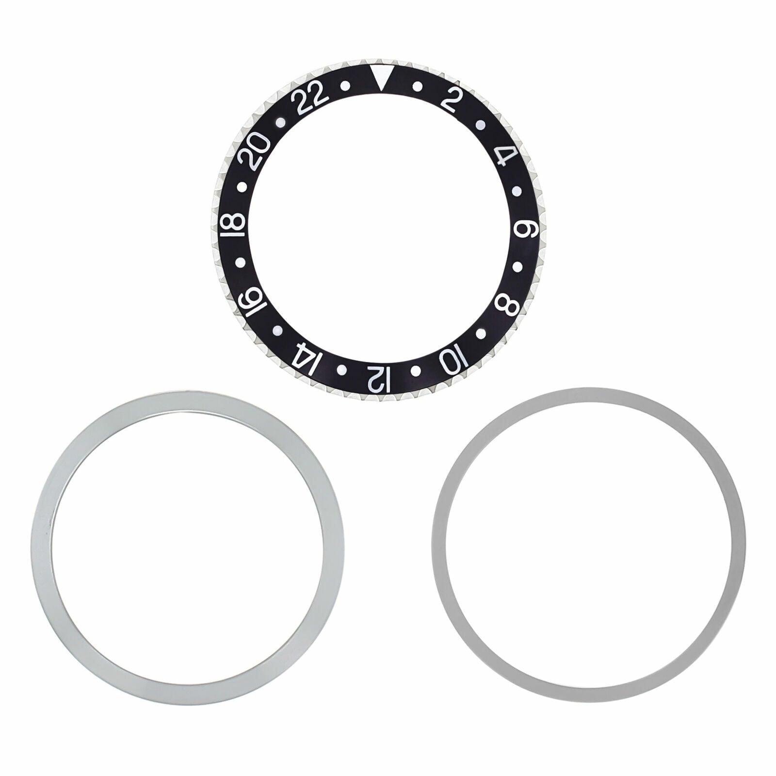 BLACK ROTATING STEEL BEZEL, INSERT, RETAINING RING FOR ROLEX 16750, 16753, 16758