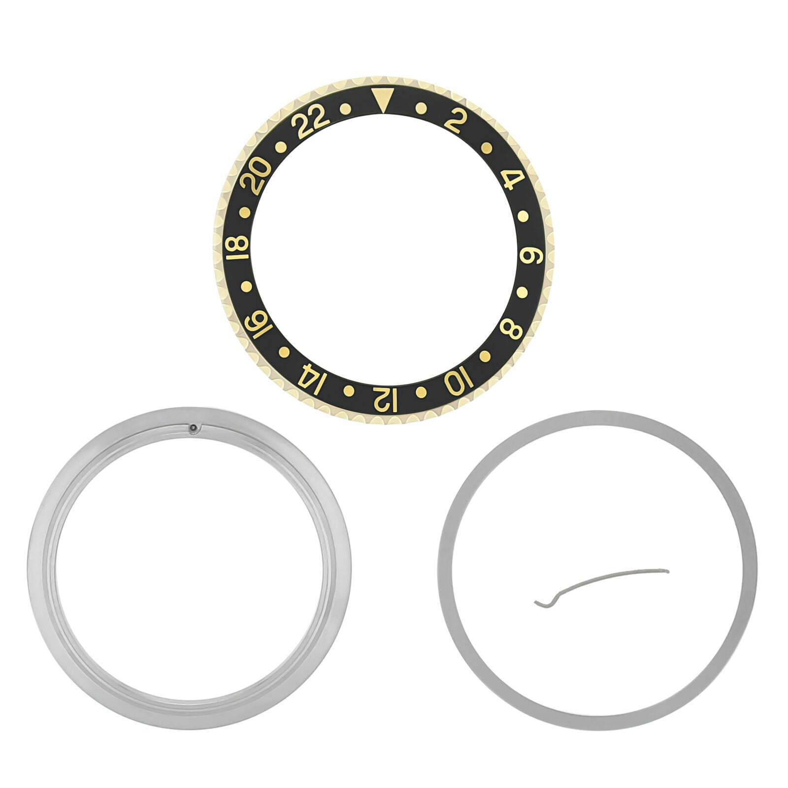 BEZEL, INSERT, RETAINING RING FOR ROLEX GMT 18KY GOLD 16700, 16760 BLACK GOLD