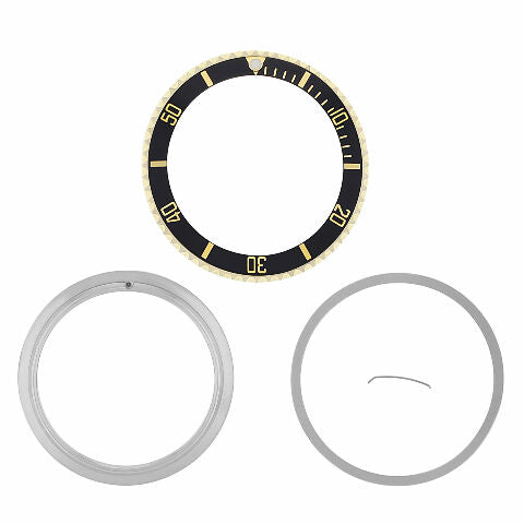 18K GOLD BEZEL, INSERT, RETAINING RING FOR ROLEX SUBMARINER 16610 BLACK
