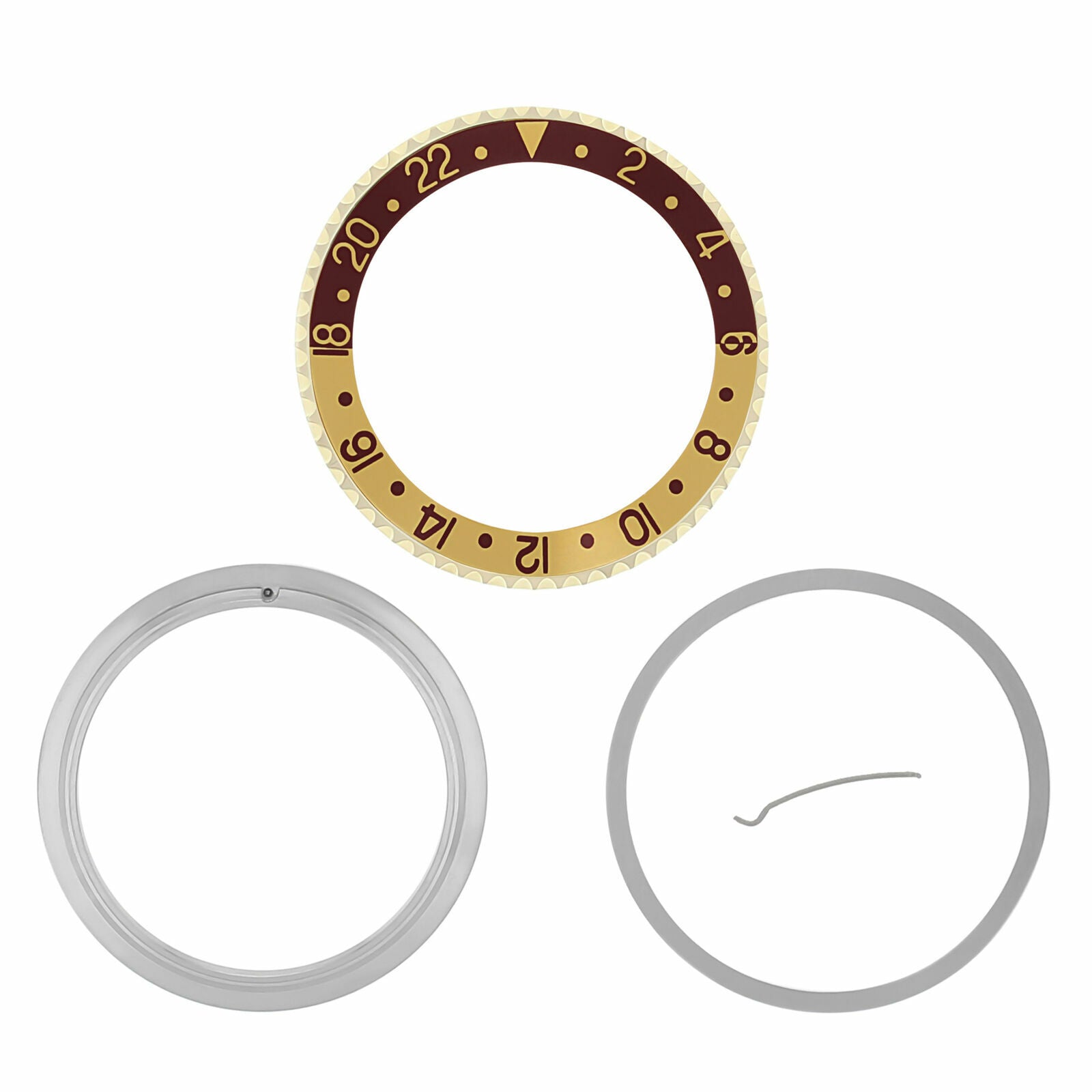 BEZEL, INSERT, RETAINING FOR ROLEX GMT MASTER 2 18K GOLD 16700, 16760 ROOT BEER
