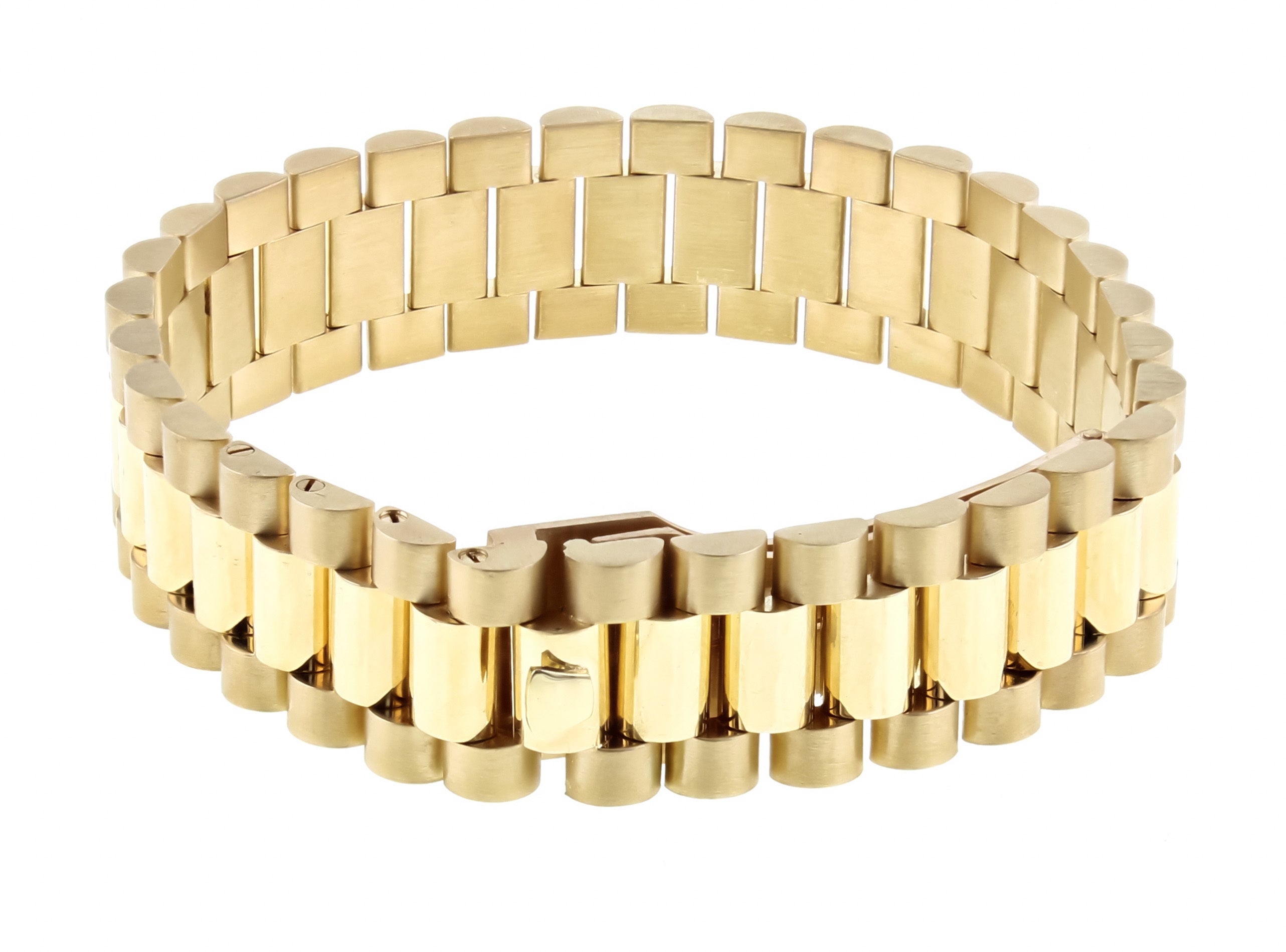 16MM 18K YELLOW GOLD PRESIDENT STYLE WRIST BRACELET FITS 8 INCH WRIST