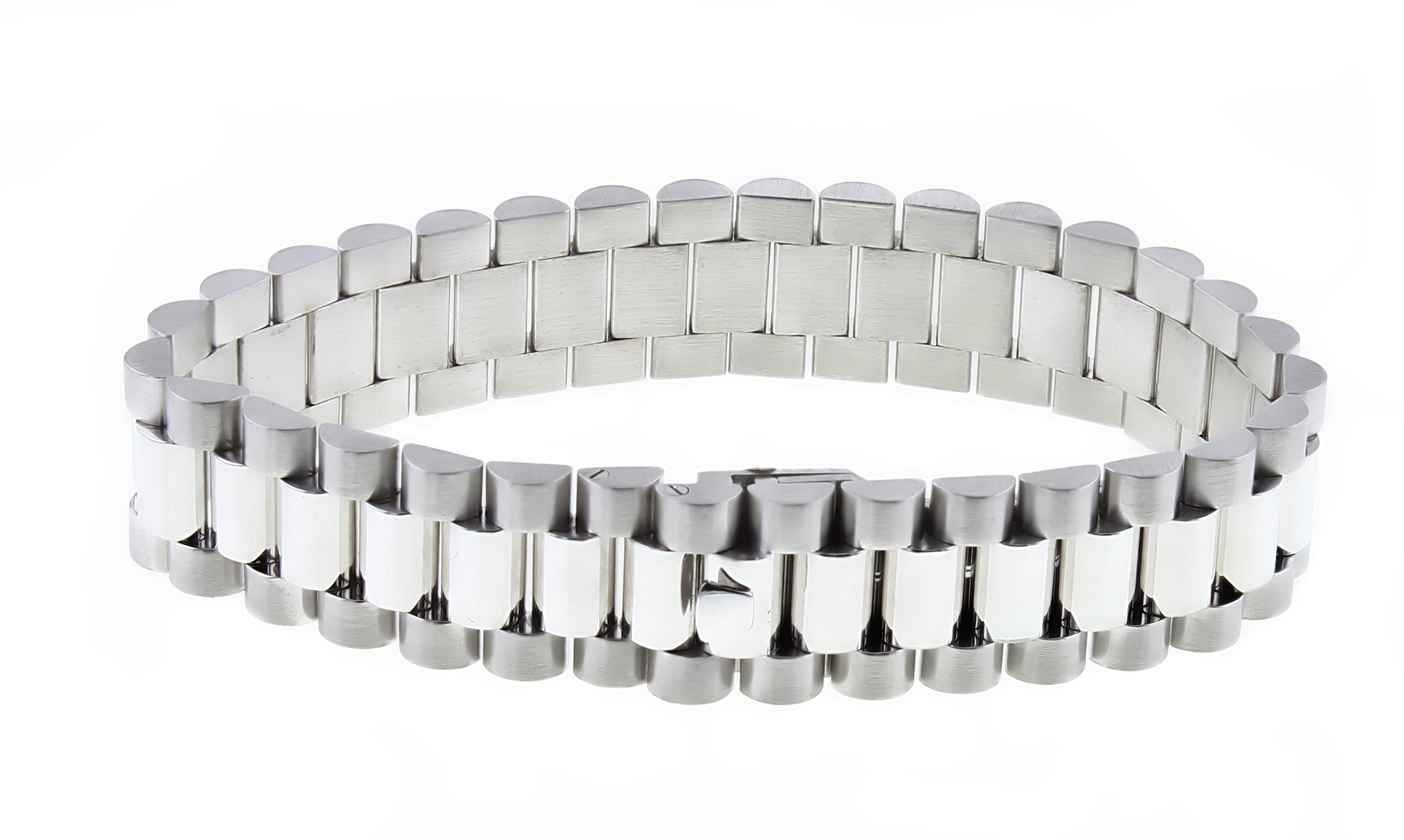 16MM 18K WHITE GOLD PRESIDENT STYLE WRIST BRACELET FITS 8 INCH WRIST