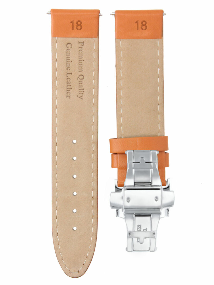 18MM SMOOTH LEATHER WATCH BAND STRAP DEPLOYMENT BUCKLE CLASP FOR OMEGA ORANGE WS