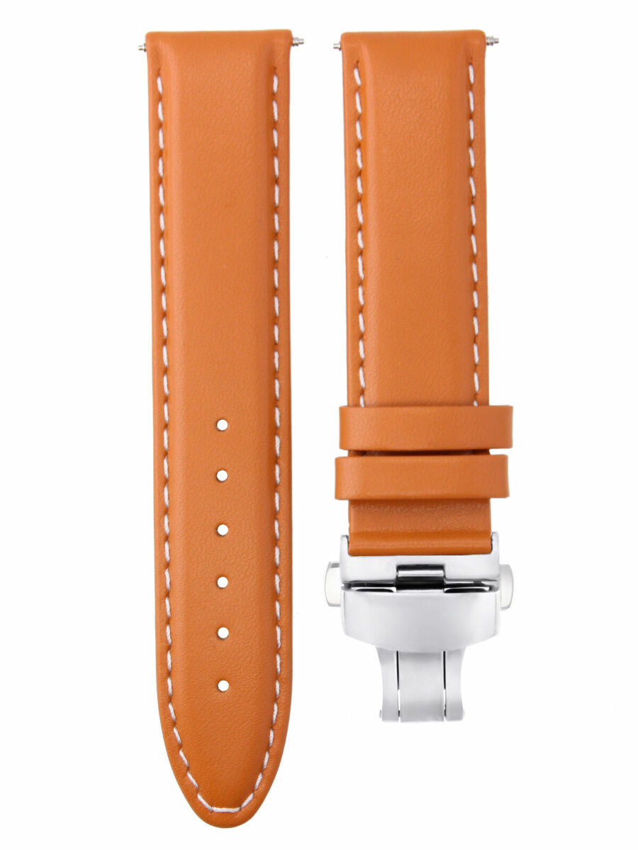 18MM SMOOTH LEATHER WATCH BAND STRAP DEPLOYMENT BUCKLE CLASP FOR OMEGA ORANGE WS
