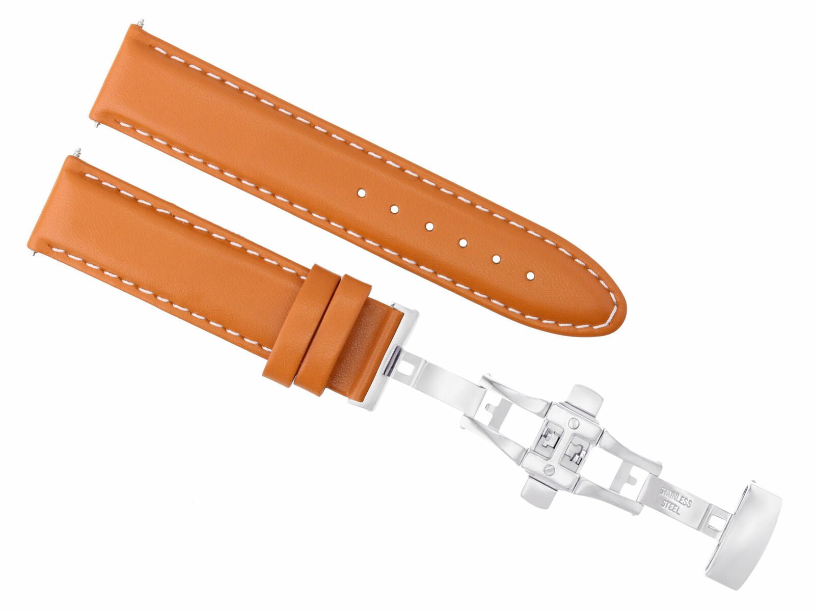 18MM SMOOTH LEATHER WATCH BAND STRAP DEPLOYMENT BUCKLE CLASP FOR OMEGA ORANGE WS