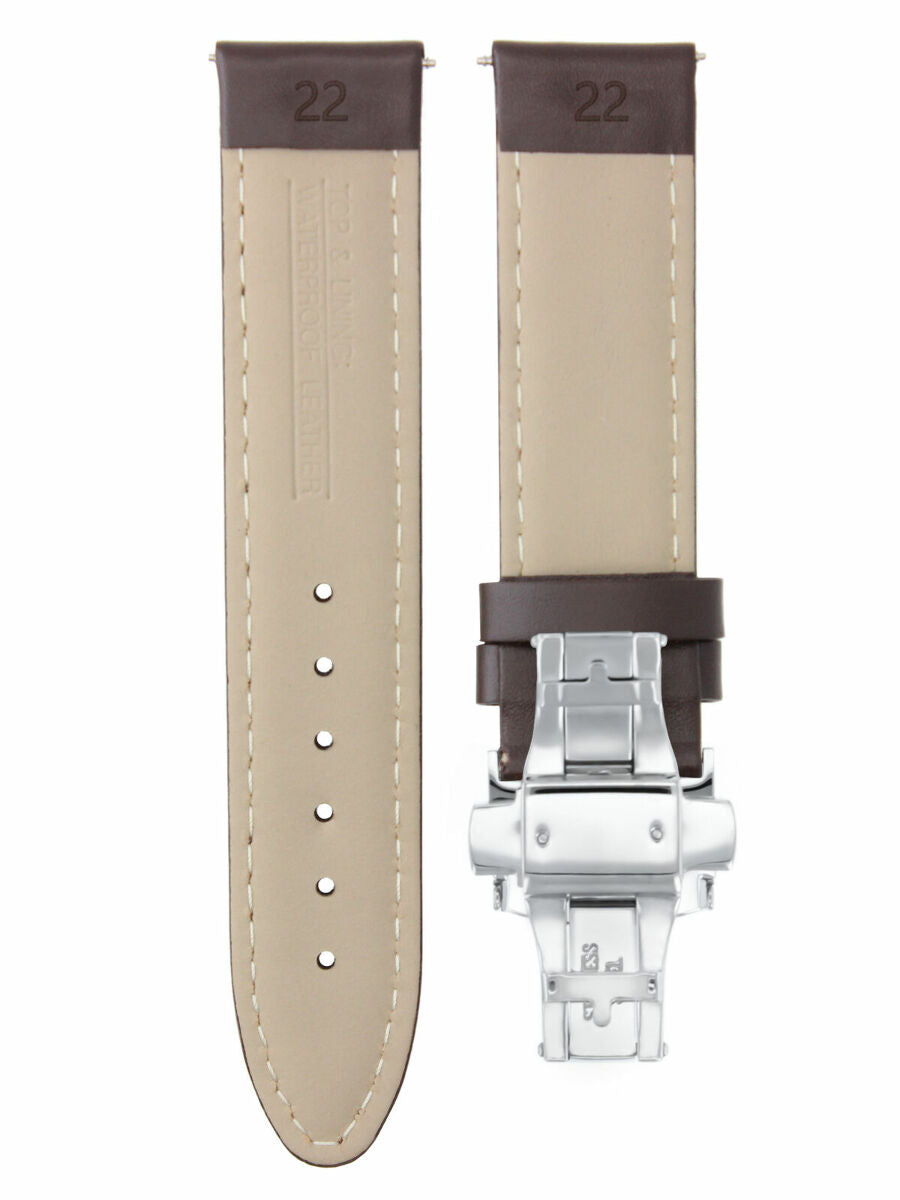 22MM LEATHER BAND STRAP SMOOTH FOR PANERAI LUMINORDEPLOYMENT CLASP D/BROWN OS