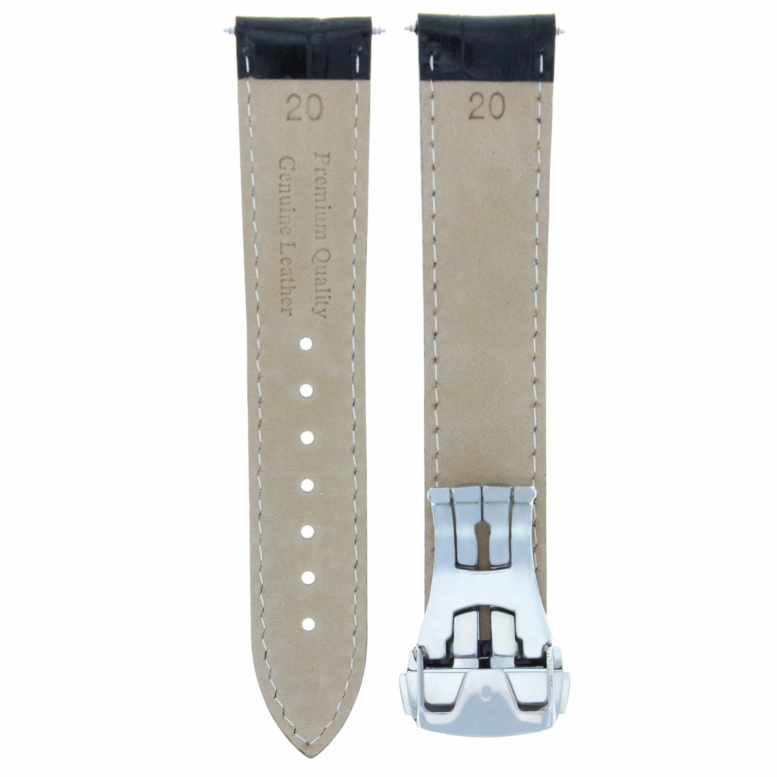 20MM LEATHER BAND STRAP FOR OMEGA SEAMASTER PLANET OCEAN BLACK WS PUSH BUTTON
