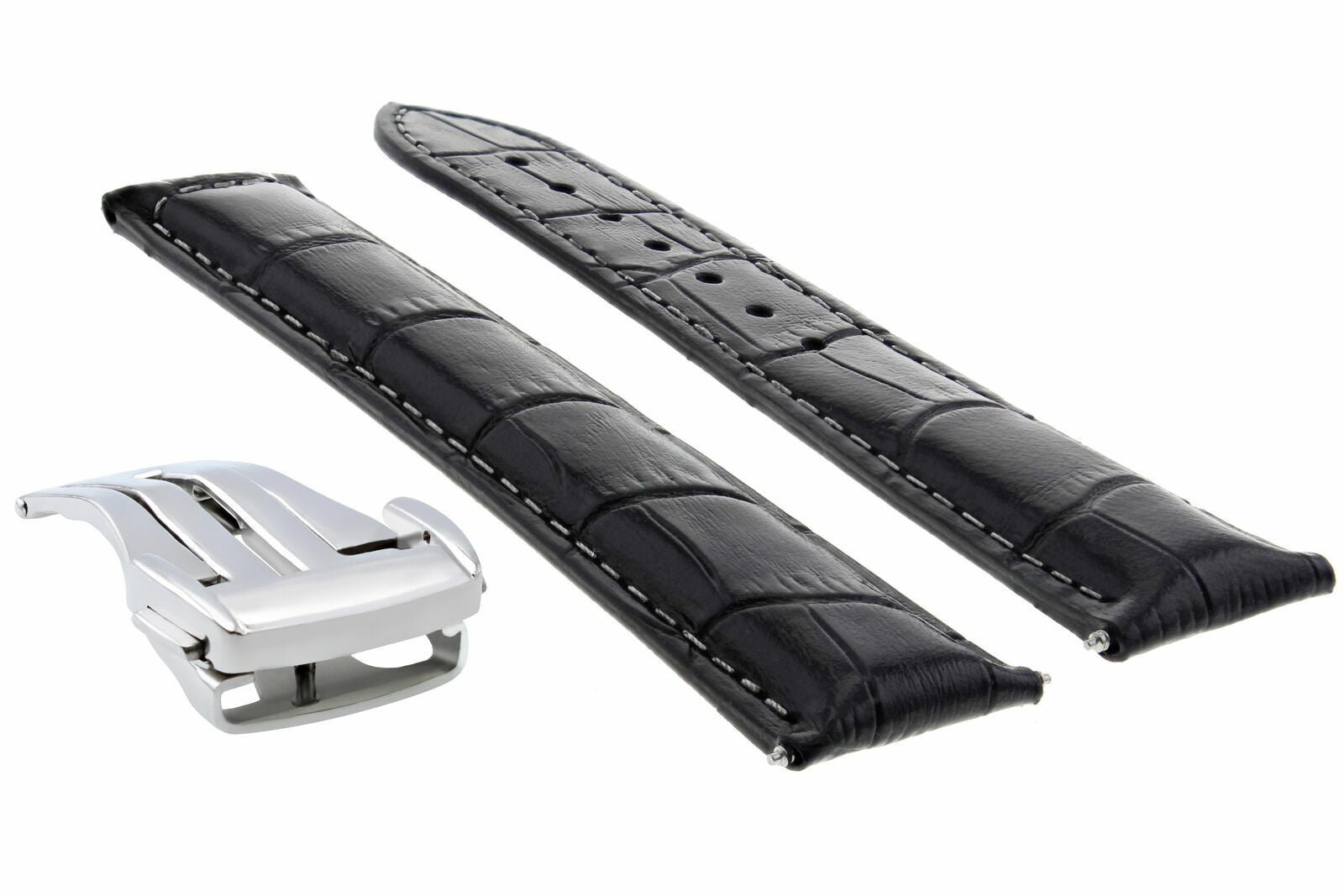 20MM LEATHER BAND STRAP FOR OMEGA SEAMASTER PLANET OCEAN BLACK WS PUSH BUTTON