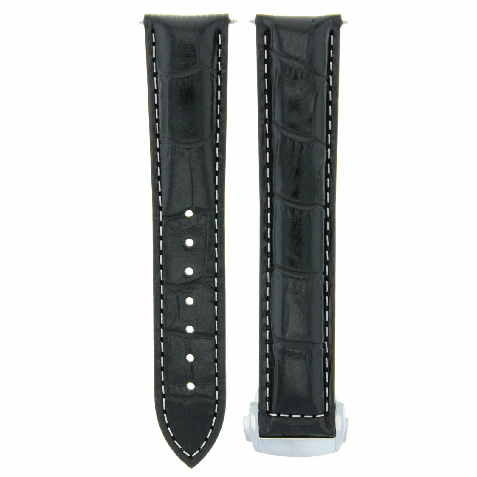 20MM LEATHER BAND STRAP FOR OMEGA SEAMASTER PLANET OCEAN BLACK WS PUSH BUTTON