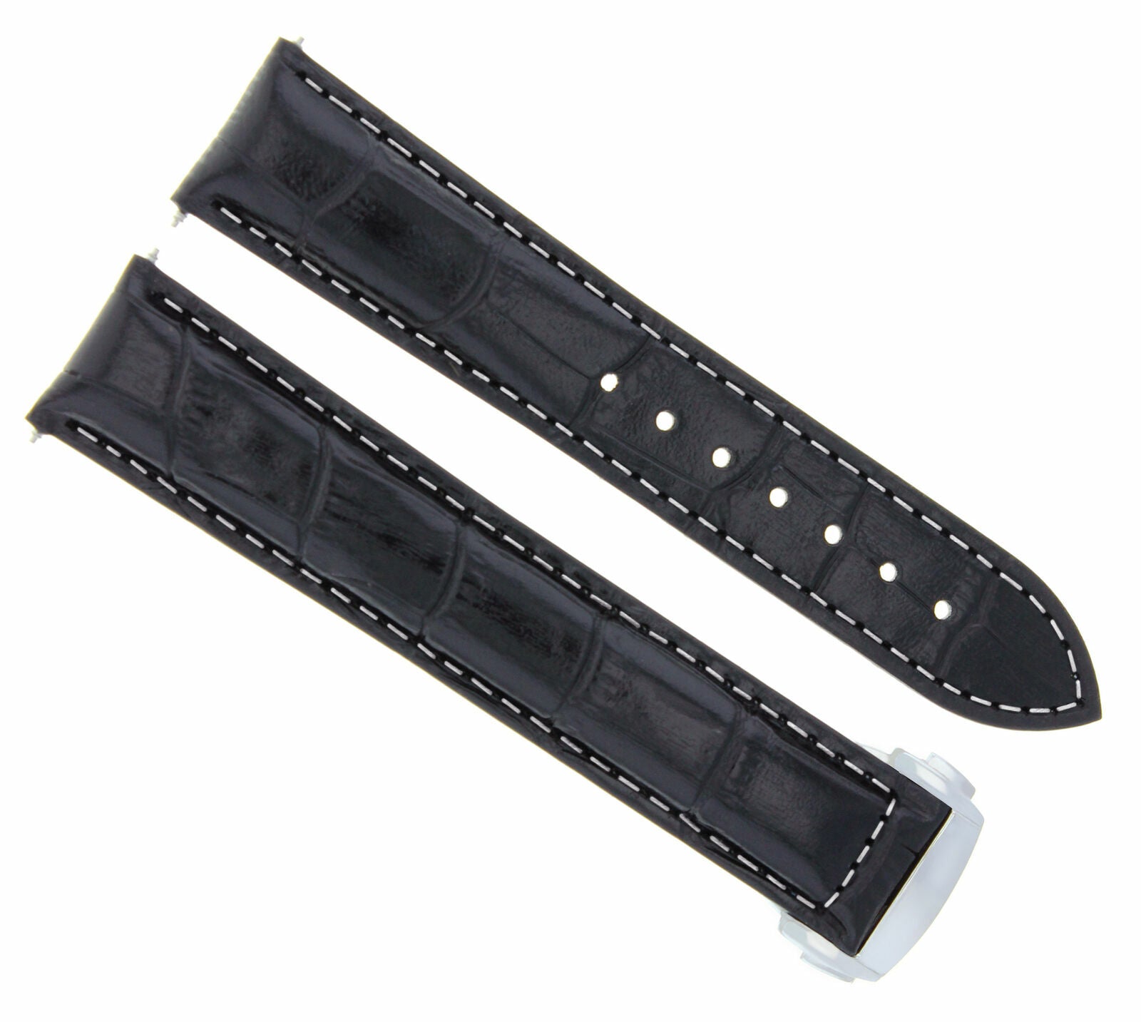 20MM LEATHER BAND STRAP FOR OMEGA SEAMASTER PLANET OCEAN BLACK WS PUSH BUTTON