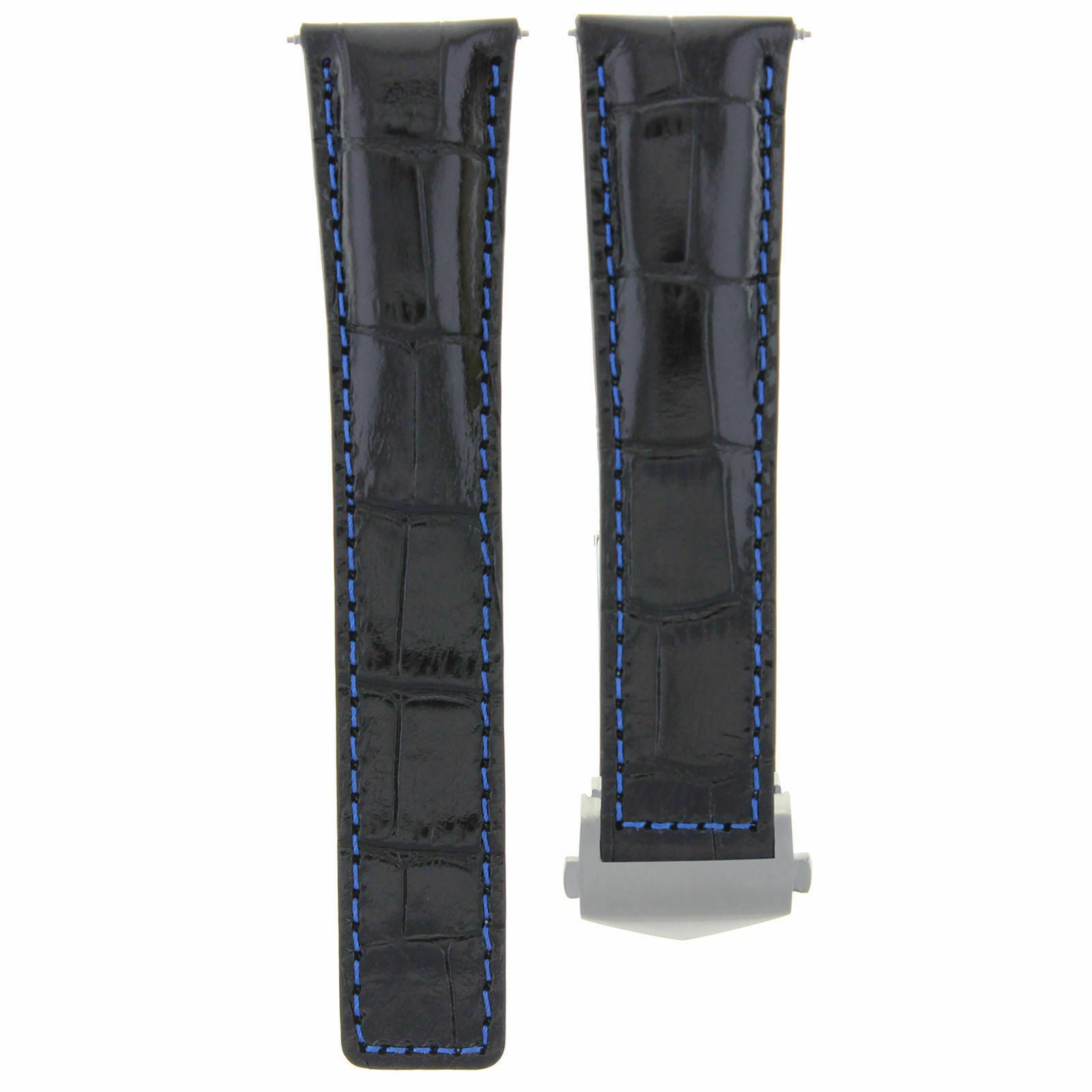 19MM LEATHER STRAP BAND FOR TAG HEUER CARRERA TWIN TIME FORMULA BLACK BLUE STIT