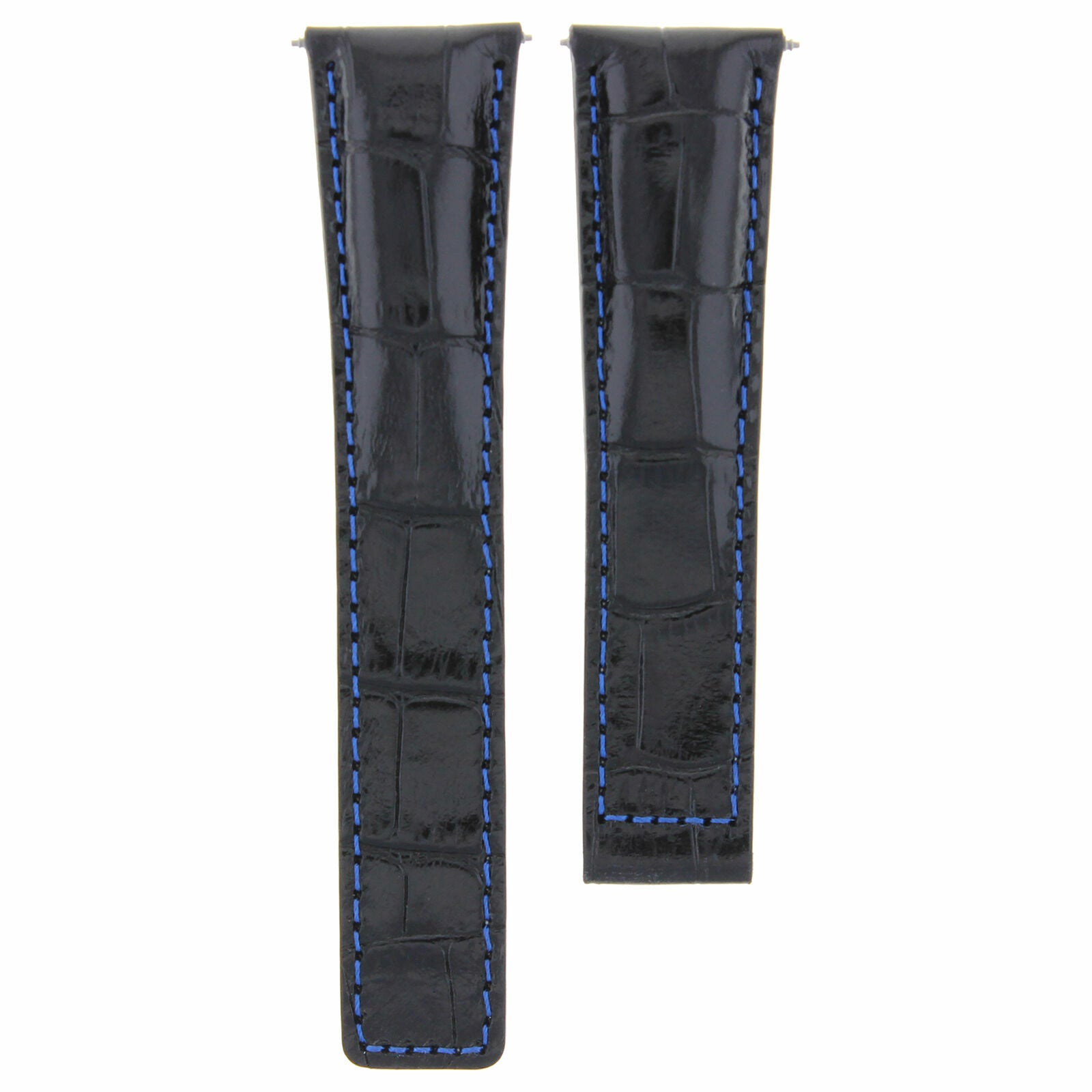 19MM LEATHER STRAP BAND FOR TAG HEUER CARRERA TWIN TIME WATCH BLACK BLUE STITCH