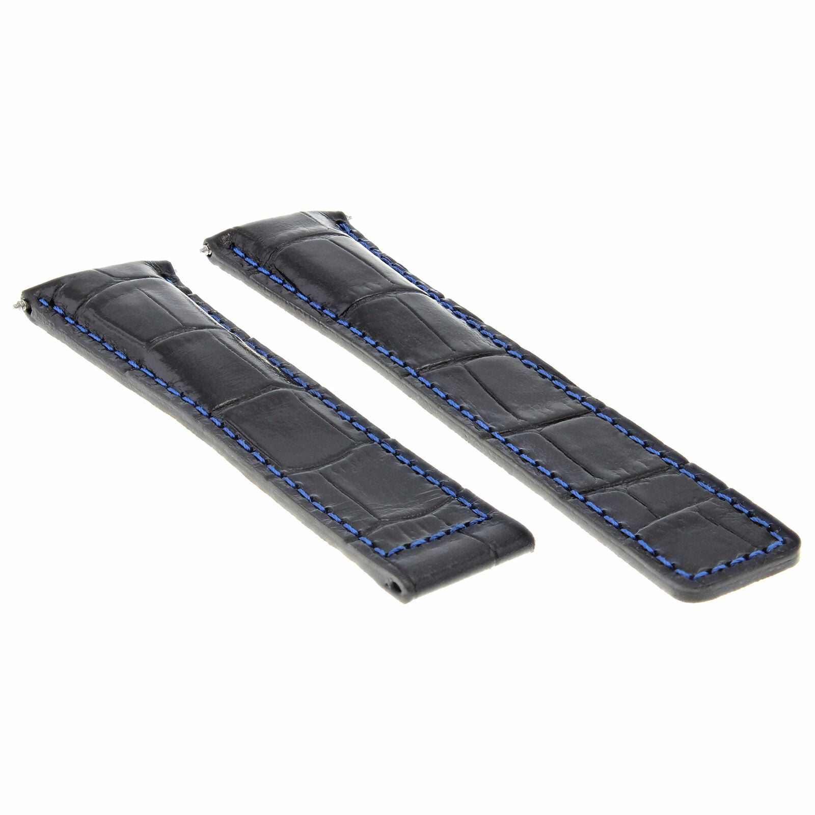 19MM LEATHER STRAP BAND FOR TAG HEUER CARRERA TWIN TIME WATCH BLACK BLUE STITCH