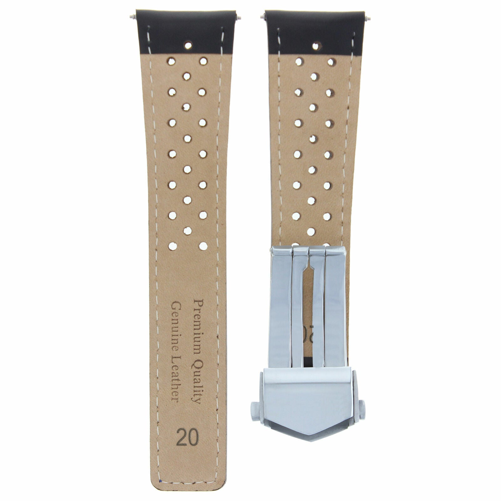 BLACK BLUE STITCH LEATHER WATCH BAND STRAP CLASP FOR TAG HEUER CARRERA WV211A