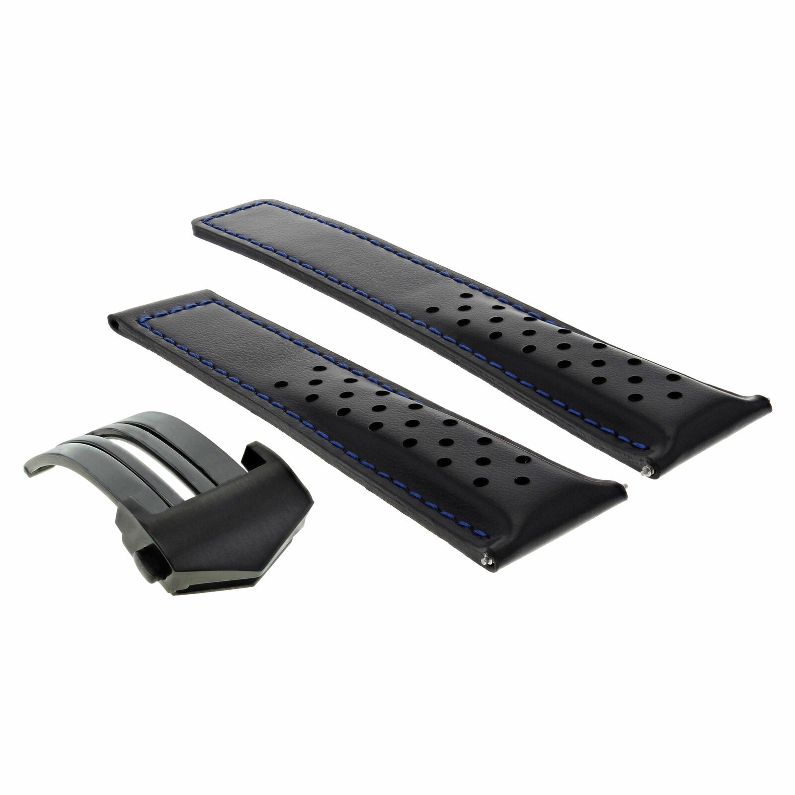 22MM LEATHER BAND STRAP FOR TAG HEUER CARRERA MONACO CALIBRE 11 12 16 BLACK BLUE