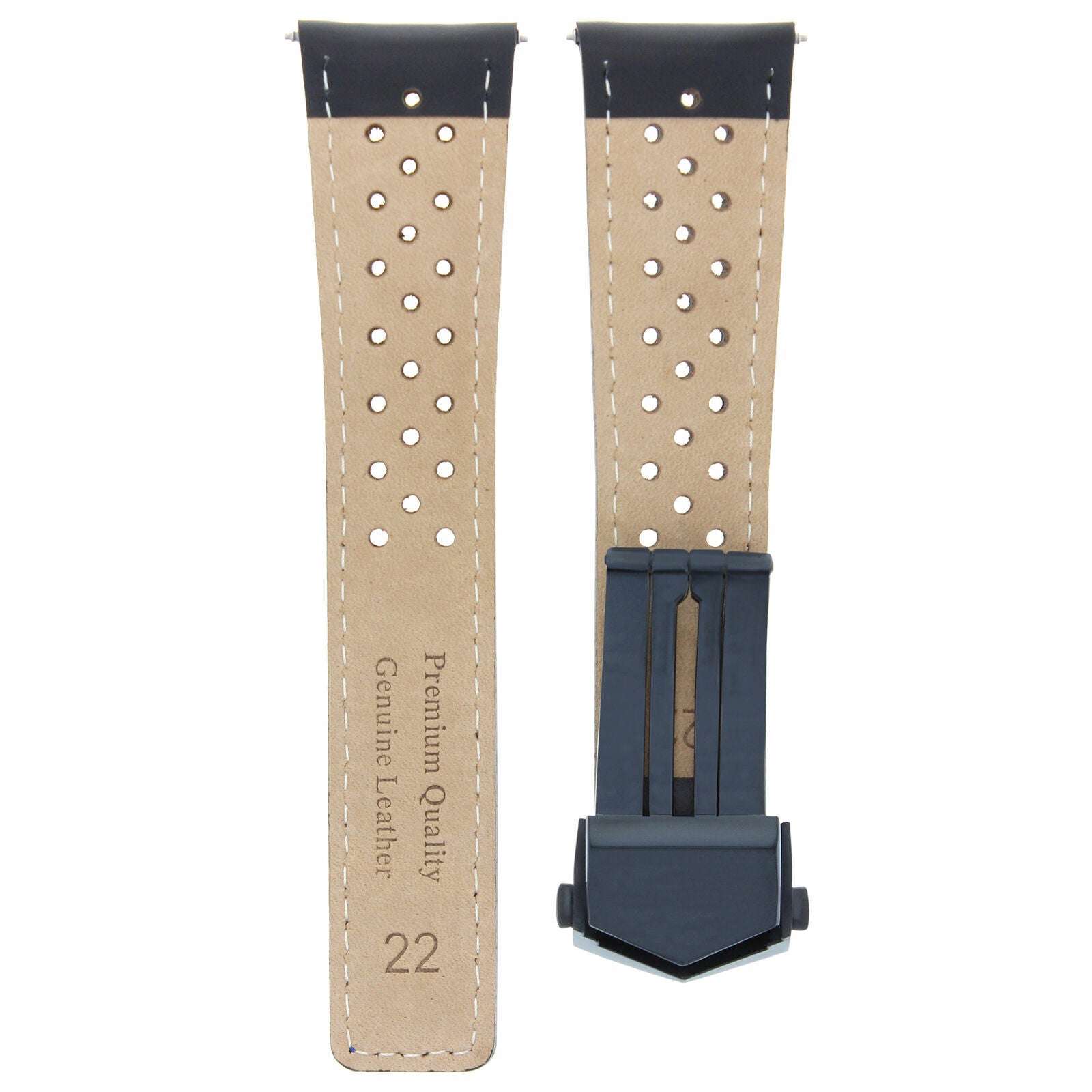 22MM LEATHER BAND STRAP FOR TAG HEUER CARRERA MONACO CALIBRE 11 12 16 BLACK BLUE