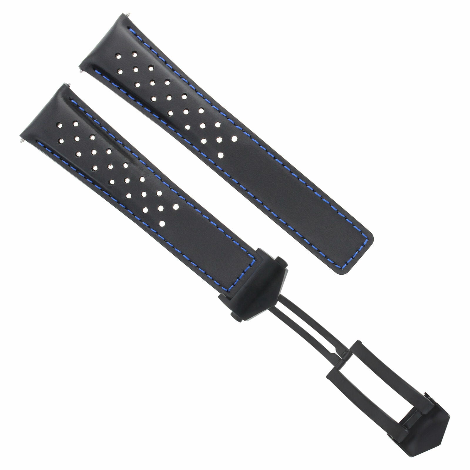 22MM LEATHER BAND STRAP FOR TAG HEUER CARRERA MONACO CALIBRE 11 12 16 BLACK BLUE