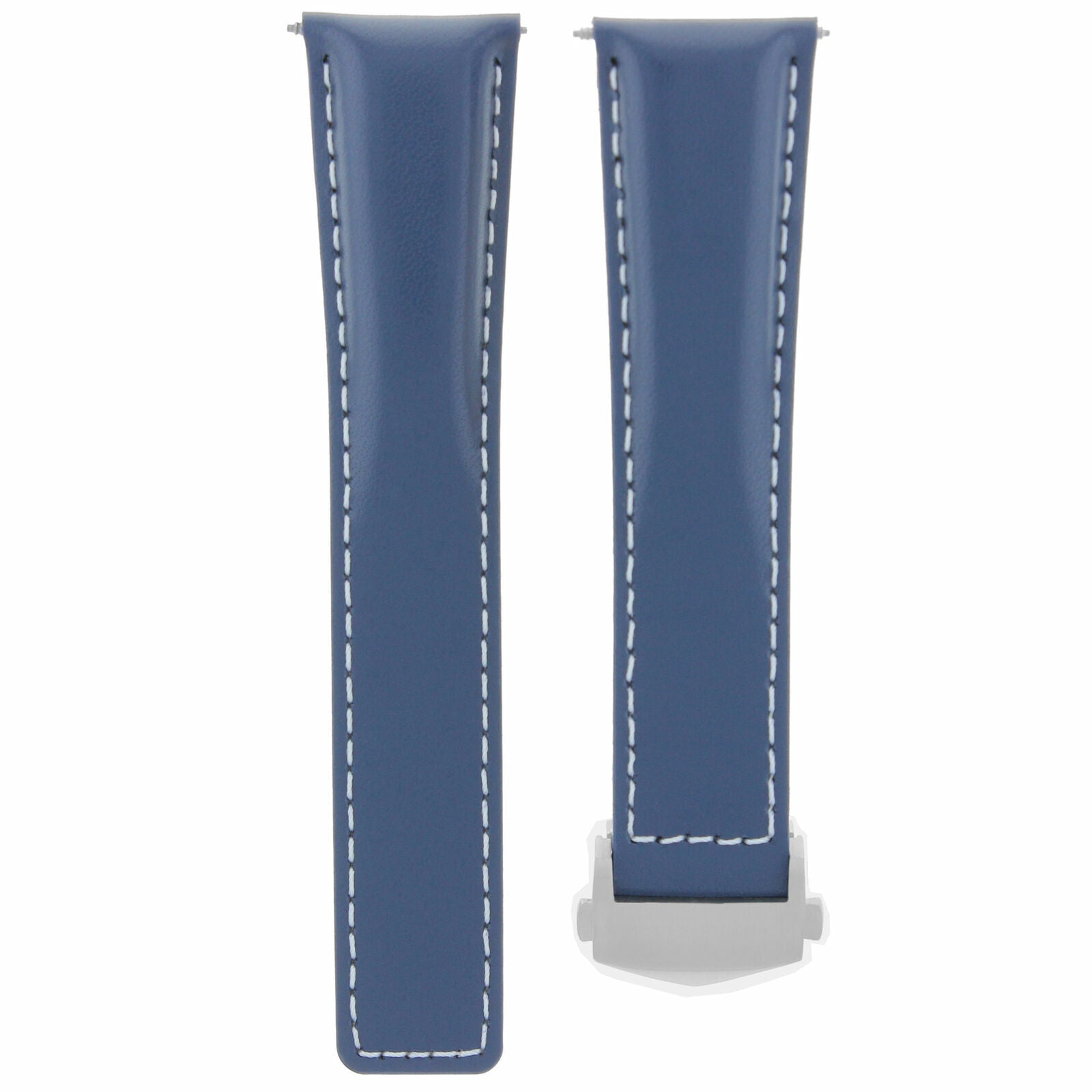 20MM LEATHER WATCH BAND STRAP FOR TAG HEUER CARRERA CALIBRE BLUE WHITE STITCH